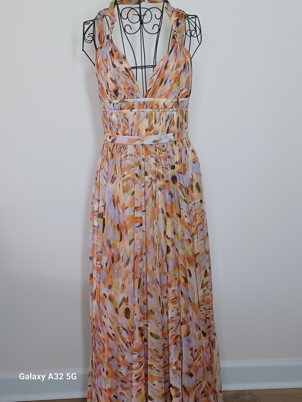 AMUR Neve Pleated Chiffon Maxi Dress Pebble Beach -Size 6 - Picture 2 of 4